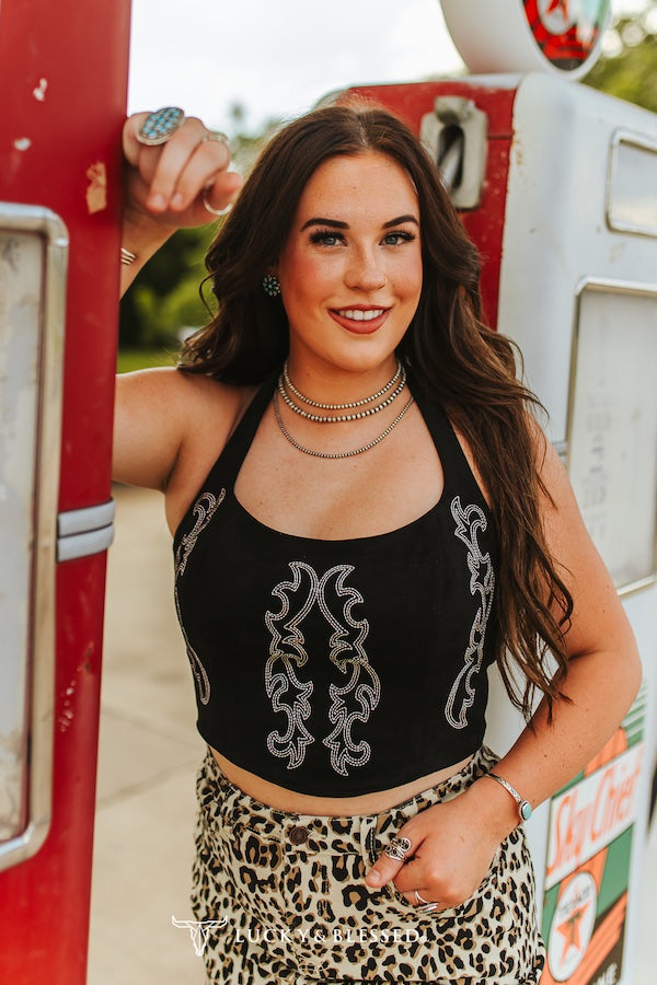 Boot stitch halter top - Black
