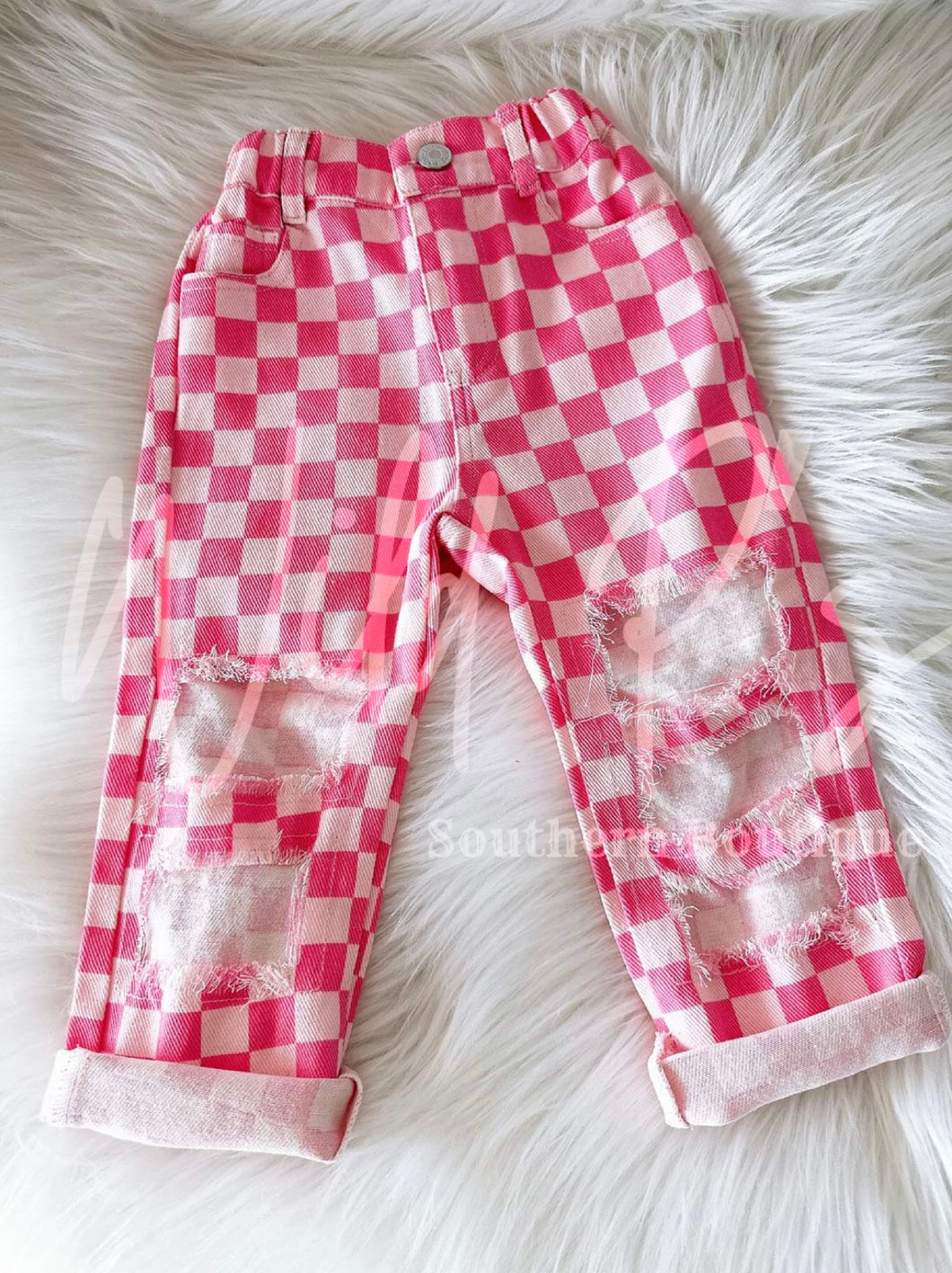 Distressed checkered pants